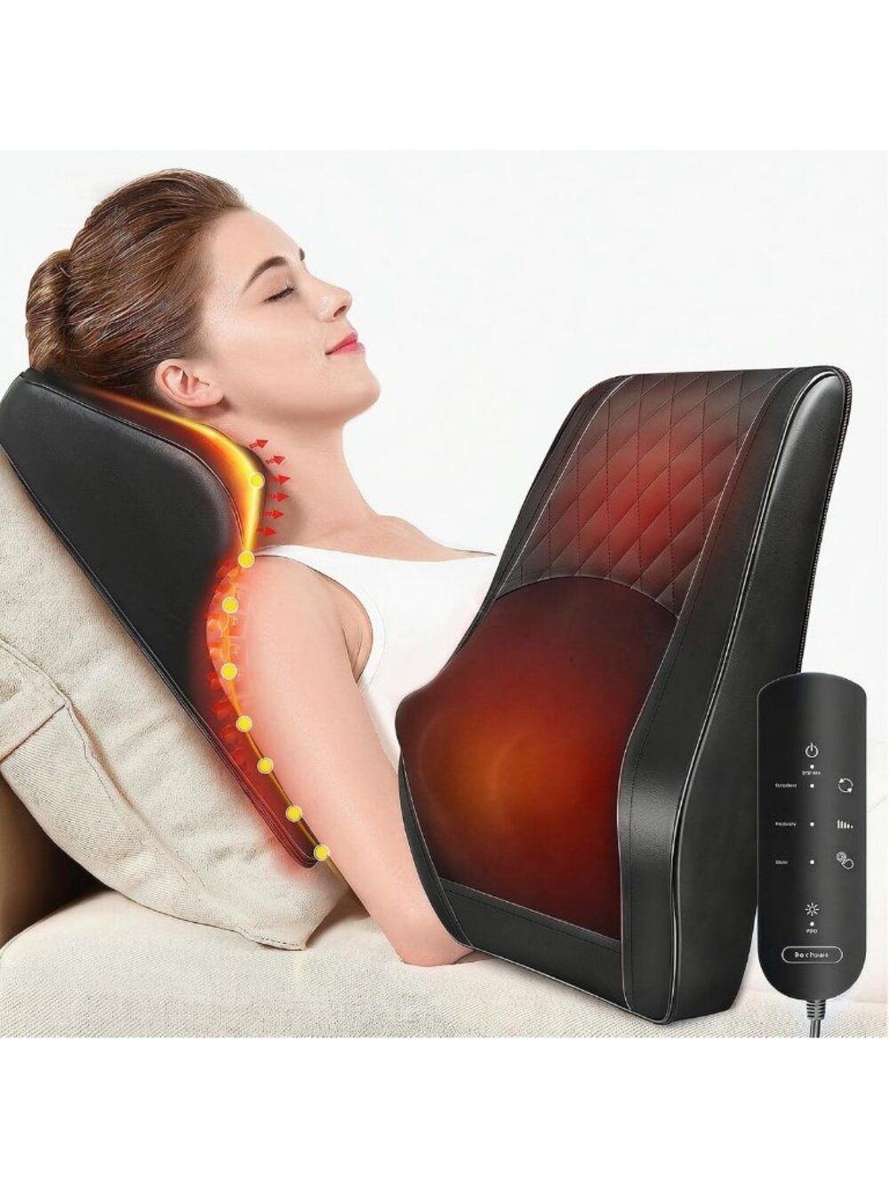 3D Kneading Back Massager with Heat - Pain Relief Pillow for Neck, Shoulders